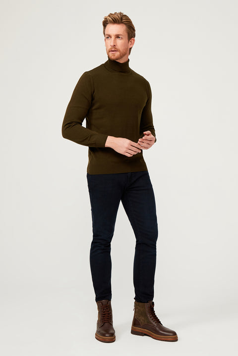 Medium Khaki Turtleneck Regular Fit Knit Sweater