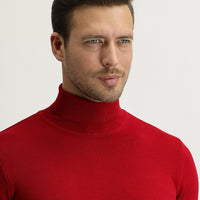 Red Turtleneck Regular Fit Knitted Sweater