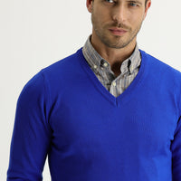 Cobalt Blue V-Neck Regular Fit Knitwear Sweater