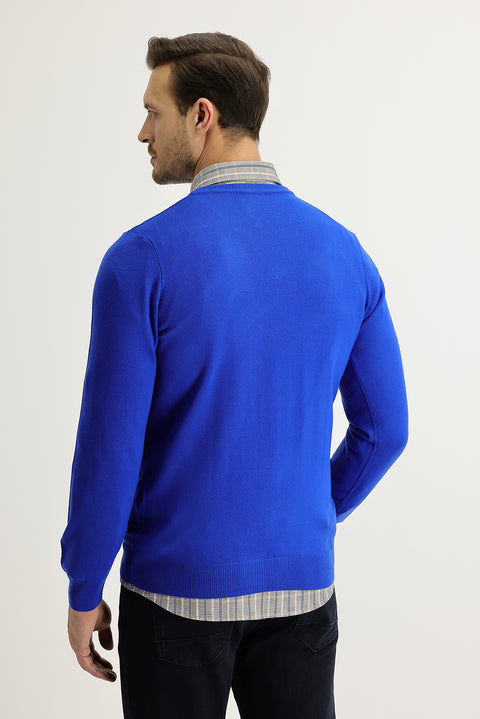 Cobalt Blue V-Neck Regular Fit Knitwear Sweater