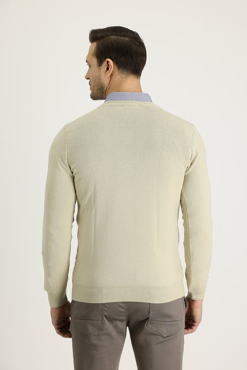 Dark Beige V-Neck Regular Fit Knitwear Sweater