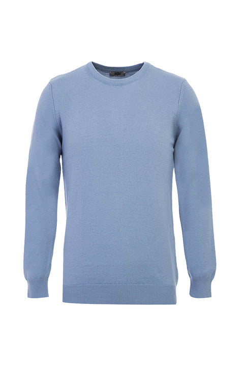 Sky Blue Crew Neck Regular Fit Knitted Sweater
