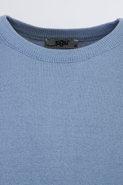 Sky Blue Crew Neck Regular Fit Knitted Sweater