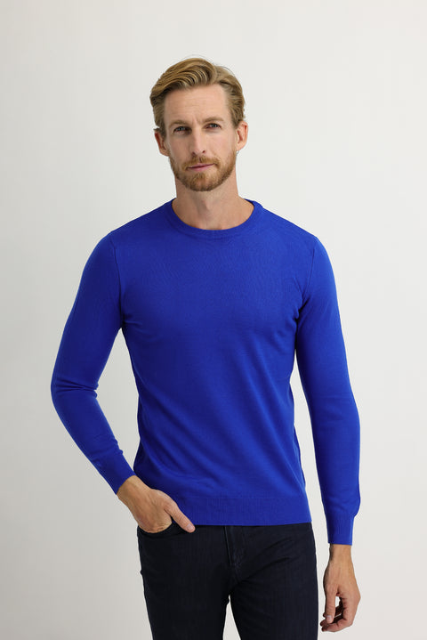Cobalt Blue Crew Neck Regular Fit Knit Sweater