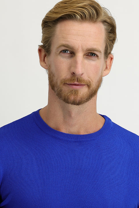 Cobalt Blue Crew Neck Regular Fit Knit Sweater
