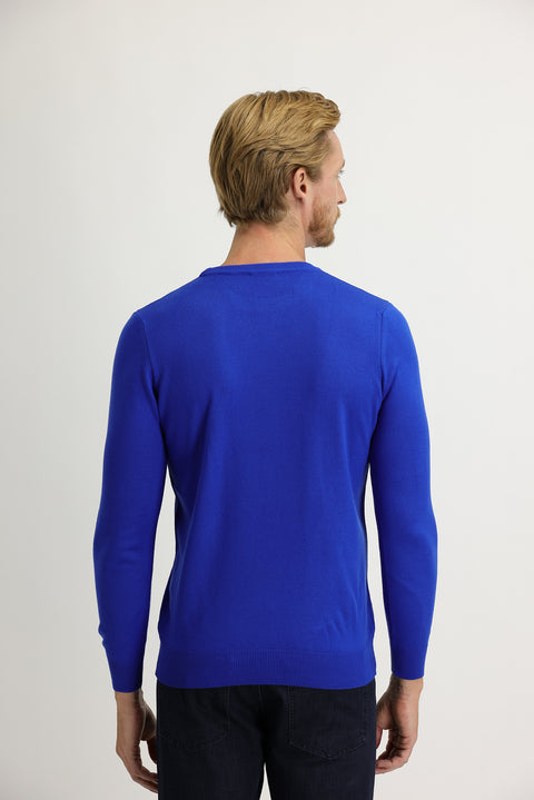 Cobalt Blue Crew Neck Regular Fit Knit Sweater