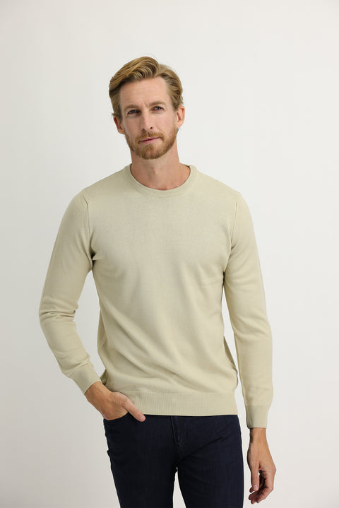 Dark Beige Crew Neck Regular Fit Knitted Sweater