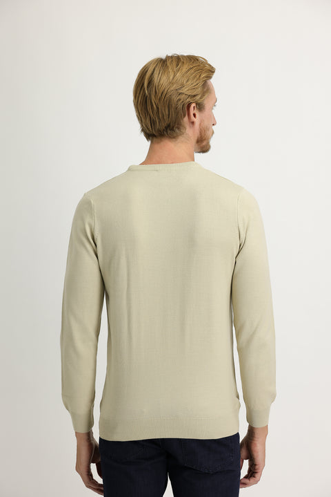 Dark Beige Crew Neck Regular Fit Knitted Sweater