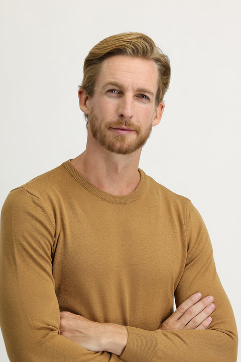 Camel Crew Neck Regular Fit Knitted Sweater