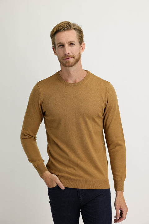 Camel Crew Neck Regular Fit Knitted Sweater