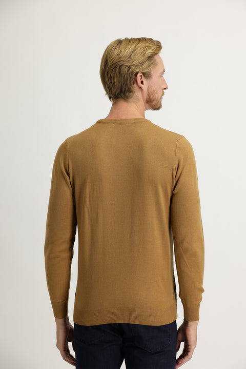 Camel Crew Neck Regular Fit Knitted Sweater