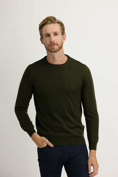 Medium Khaki Crew Neck Regular Fit Knitted Sweater