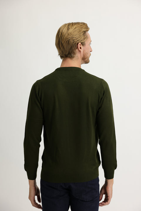 Medium Khaki Crew Neck Regular Fit Knitted Sweater