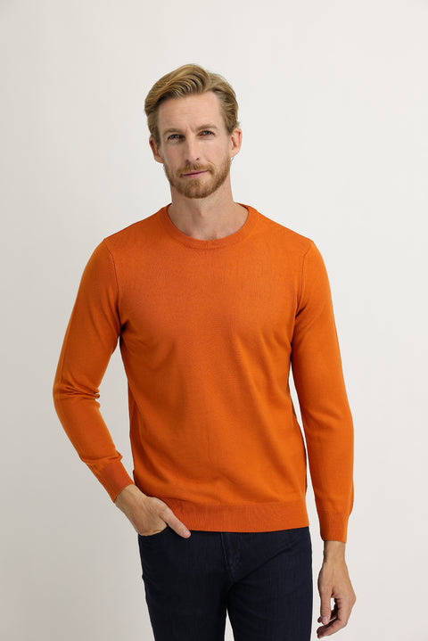 Tile-Colored Crew Neck Regular Fit Knitted Sweater