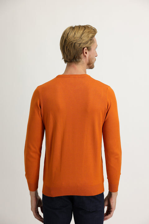 Tile-Colored Crew Neck Regular Fit Knitted Sweater