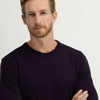 Plum-colored Crew Neck Regular Fit Knitted Sweater