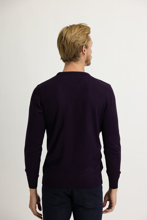Plum-colored Crew Neck Regular Fit Knitted Sweater