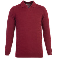 Dark Burgundy Polo Collar Regular Fit Patterned Knit Sweater