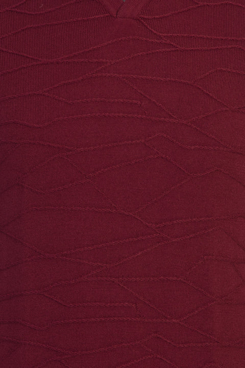 Dark Burgundy Polo Collar Regular Fit Patterned Knit Sweater