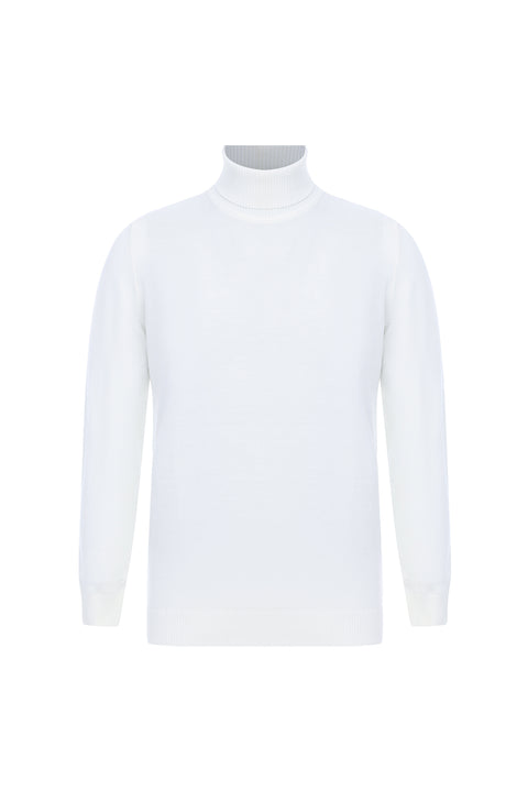 Ekru Balıkçı Yaka Slim Fit Dar Kesim Desenli Triko Kazak