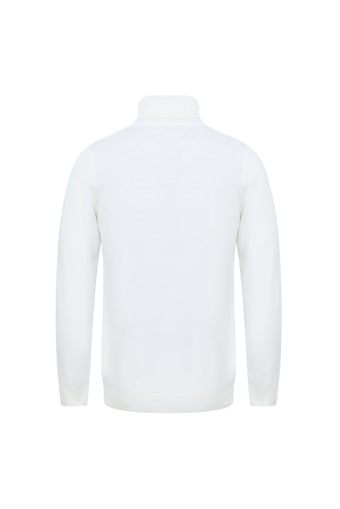 Ekru Balıkçı Yaka Slim Fit Dar Kesim Desenli Triko Kazak