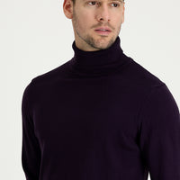 Plum Turtleneck Slim Fit Narrow Cut Patterned Knit Sweater