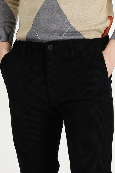 Black Slim Fit Narrow Cut Lycra Velvet Trousers
