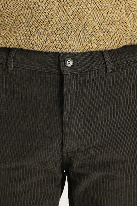 Medium Khaki Slim Fit Stretch Velvet Trousers