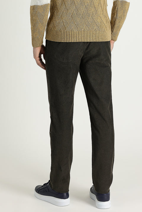 Medium Khaki Slim Fit Stretch Velvet Trousers