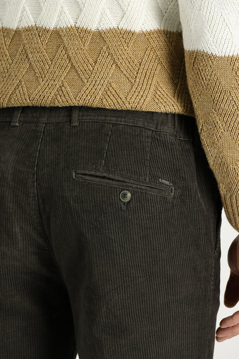 Medium Khaki Slim Fit Stretch Velvet Trousers