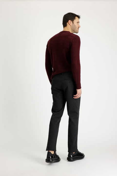 Dark Anthracite 7 Drop Slim Fit Narrow Cut Pants with Elastic Waistband and Drawstring Patterned Lycra Fabric