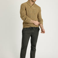 Light Khaki Slim Fit Drawstring Elastic Waist Stretchy Canvas / Chino Trousers