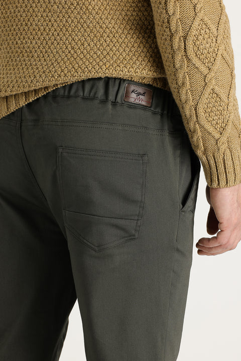 Light Khaki Slim Fit Drawstring Elastic Waist Stretchy Canvas / Chino Trousers