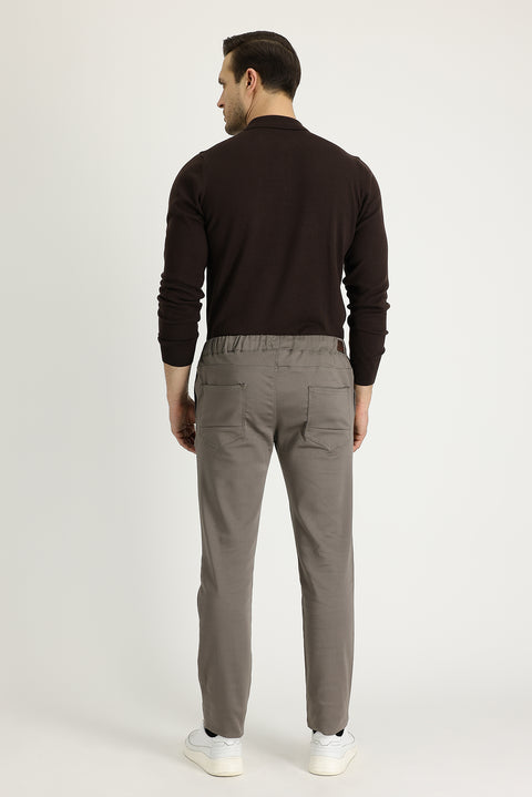 Medium Mink Slim Fit Skinny Cut Elastic Waist Drawstring Stretchy Canvas / Chino Pants