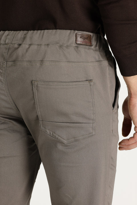 Medium Mink Slim Fit Skinny Cut Elastic Waist Drawstring Stretchy Canvas / Chino Pants
