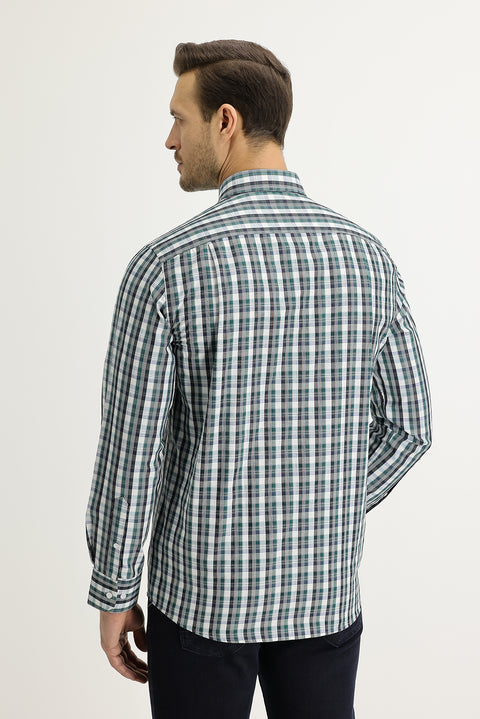 Dark Green Long Sleeve Regular Fit Plaid Cotton Shirt