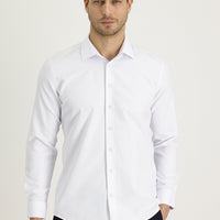 White Long Sleeve Slim Fit Narrow Cut Classic Patterned Cotton Easy Iron Shirt