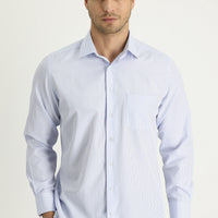 Blue Long Sleeve Regular Fit Striped Cotton Shirt
