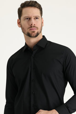 Siyah Uzun Kol Slim Fit Dar Kesim Pamuklu Gömlek