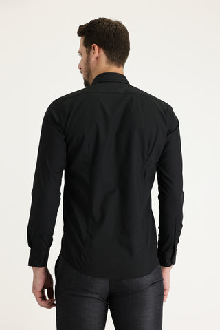 Siyah Uzun Kol Slim Fit Dar Kesim Pamuklu Gömlek