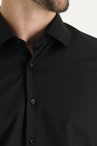 Siyah Uzun Kol Slim Fit Dar Kesim Pamuklu Gömlek