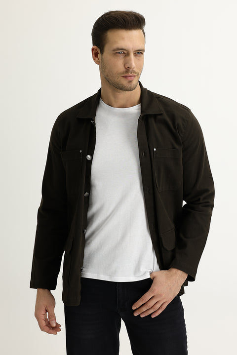 Dark Brown Slim Fit Shacket Shirt/Jacket