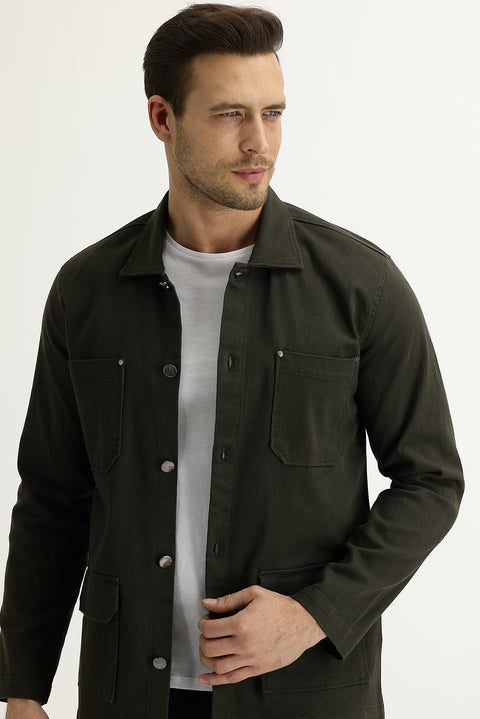 Military Khaki Slim Fit Shacket Shirt/Jacket