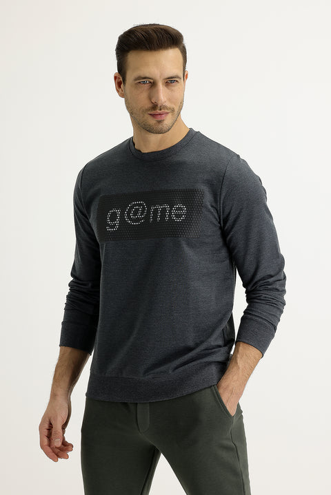 Dark Anthracite Crew Neck Slim Fit Sweatshirt