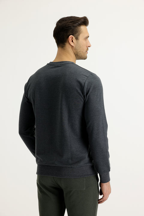 Dark Anthracite Crew Neck Slim Fit Sweatshirt