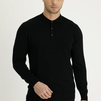Siyah Polo Yaka Regular Fit Triko Kazak