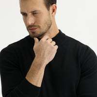 Black Half Turtleneck Regular Fit Knitted Sweater