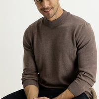 Light Brown Melange Half Turtleneck Regular Fit Knitted Sweater