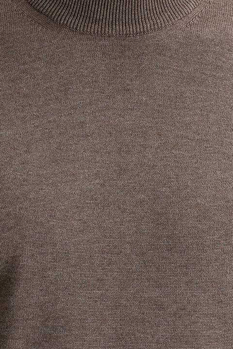 Light Brown Melange Half Turtleneck Regular Fit Knitted Sweater