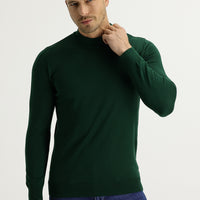 Dark Green Semi-Turtleneck Regular Fit Knitted Sweater